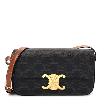 Celine Canvas Calfskin Triomphe Shoulder Bag Tan 1 of 10