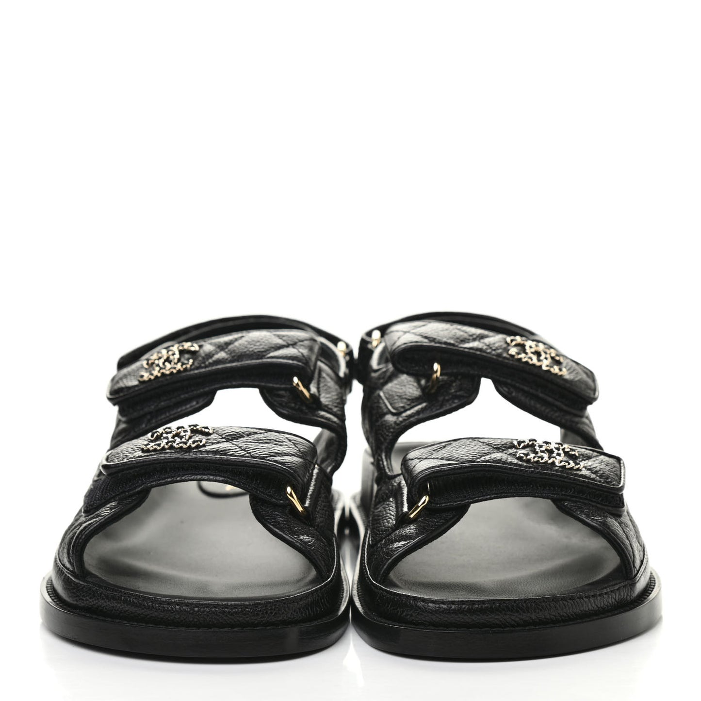 Grained Calfskin Velcro Dad Sandals 38 Black