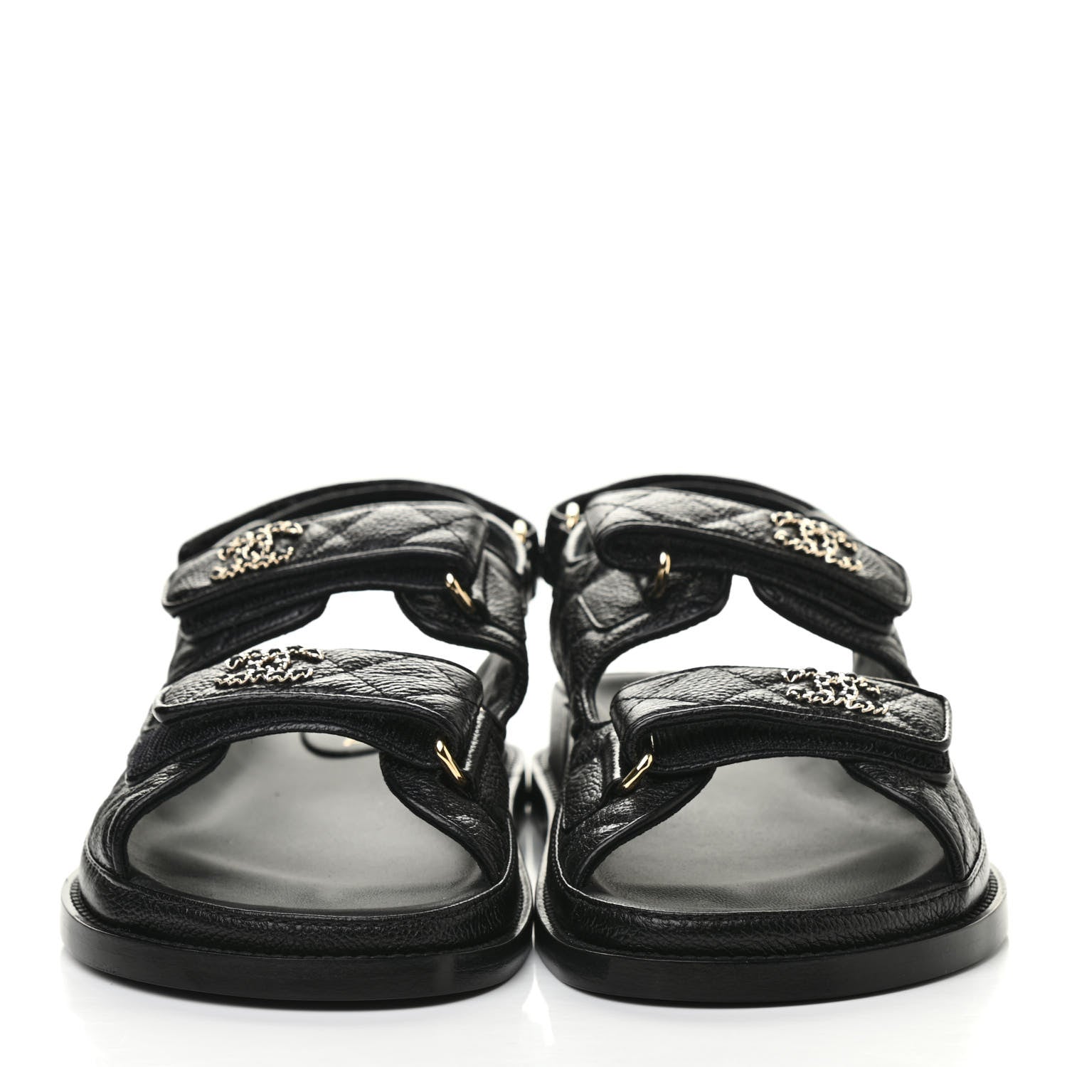 Chanel Grained Calfskin Velcro Dad Sandals 38 Black 2 of 8