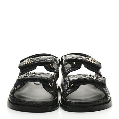 Chanel Grained Calfskin Velcro Dad Sandals 38 Black 2 of 8