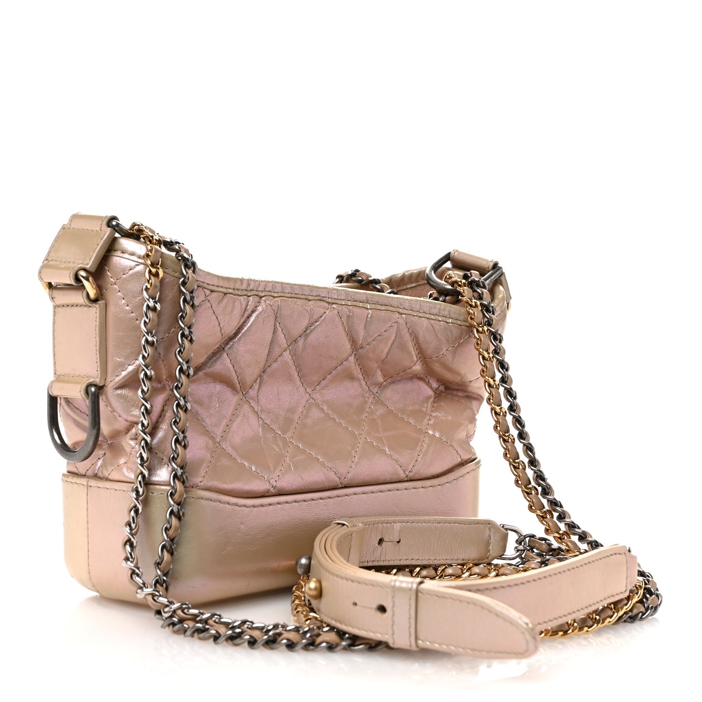 Iridescent Aged Calfskin Quilted Small Gabrielle Hobo Light Pink