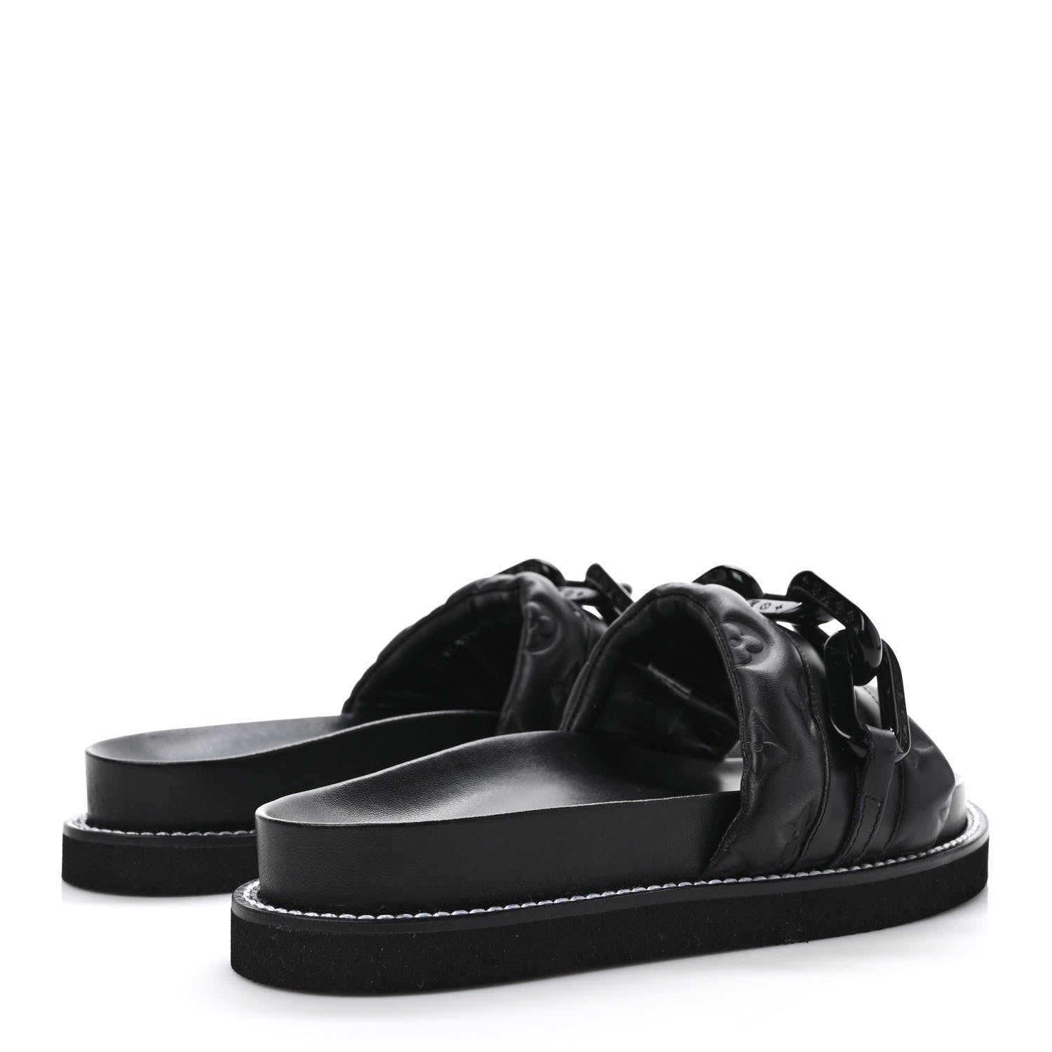 Louis Vuitton Calfskin Embossed Monogram Sunset Flat Comfort Mule 39 Black 4 of 9