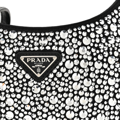 Prada Satin Crystal Cleo Adjustable Strap Shoulder Bag Metal 7 of 9