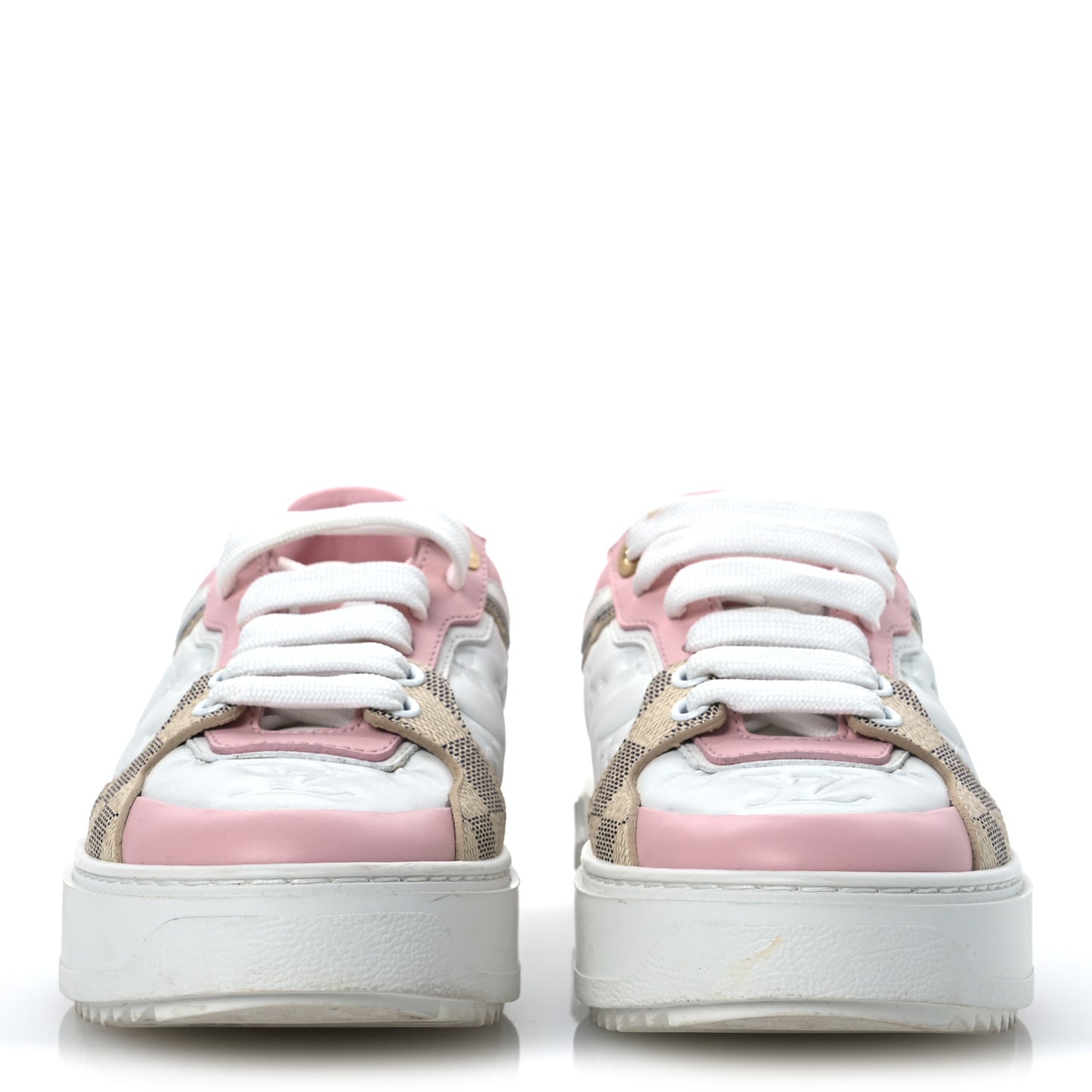 Monogram Embossed Calfskin Damier Azur Time Out Sneakers 36 Rose Clair Pink