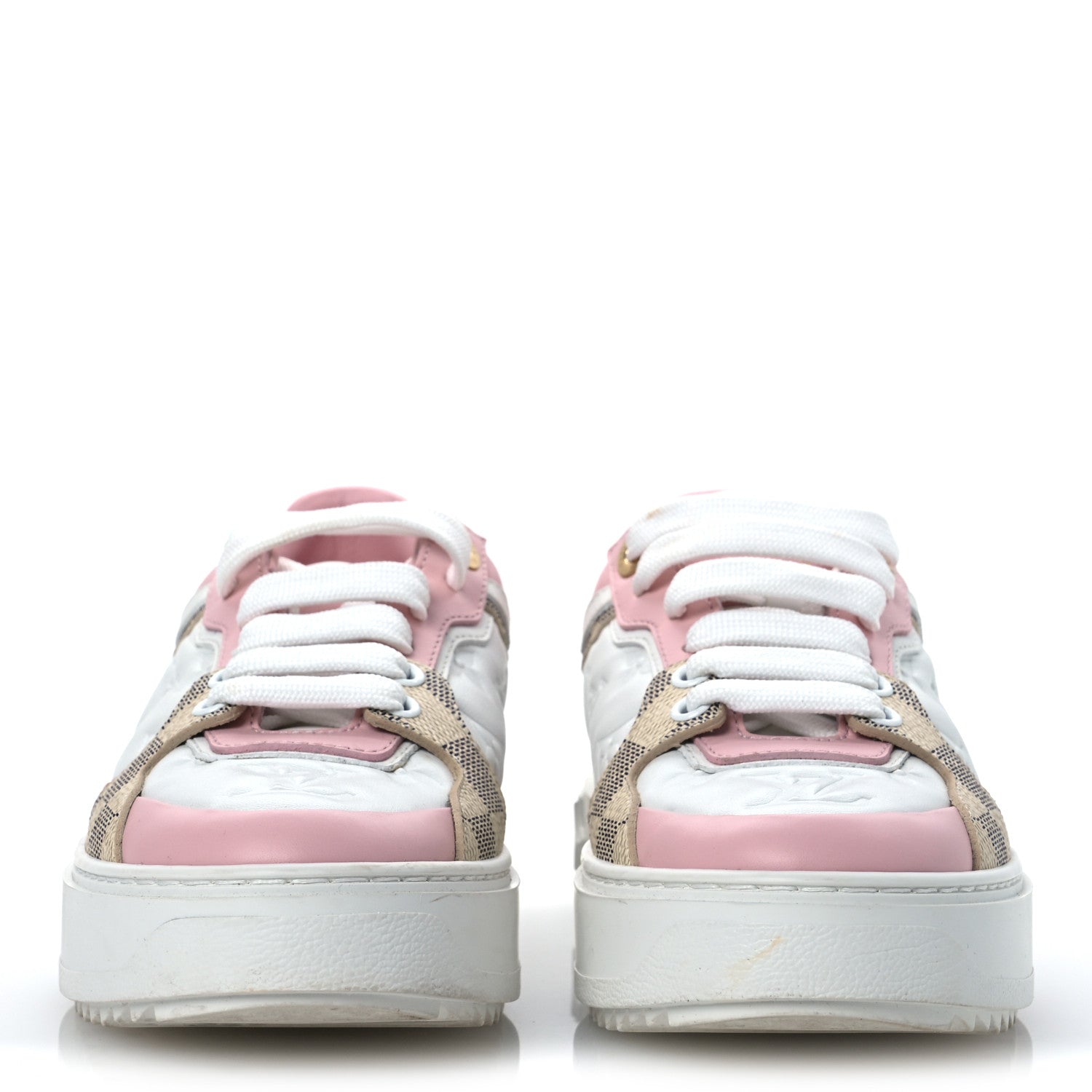 Louis Vuitton Monogram Embossed Calfskin Damier Azur Time Out Sneakers 36 Rose Clair Pink 3 of 13