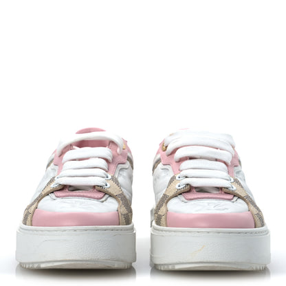 Louis Vuitton Monogram Embossed Calfskin Damier Azur Time Out Sneakers 36 Rose Clair Pink 3 of 13