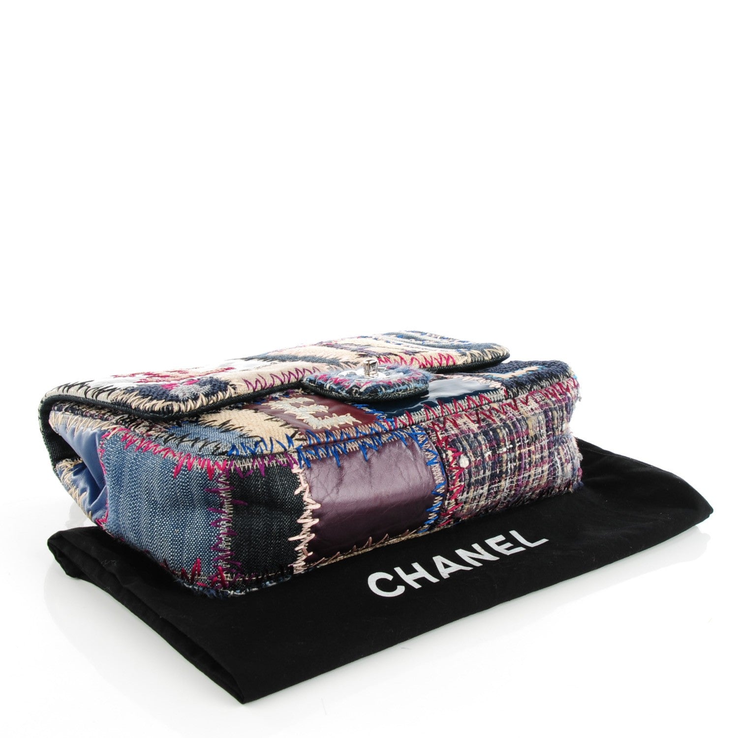 Chanel Denim Tweed Patchwork Jumbo Single Flap Multicolor 4 of 8