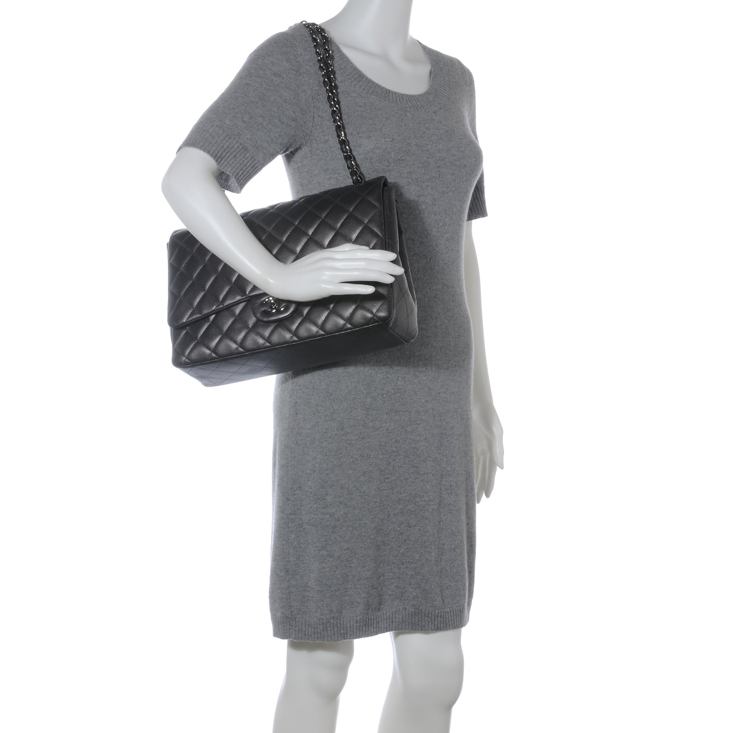 Lambskin Maxi Single Flap Dark Metallic Grey