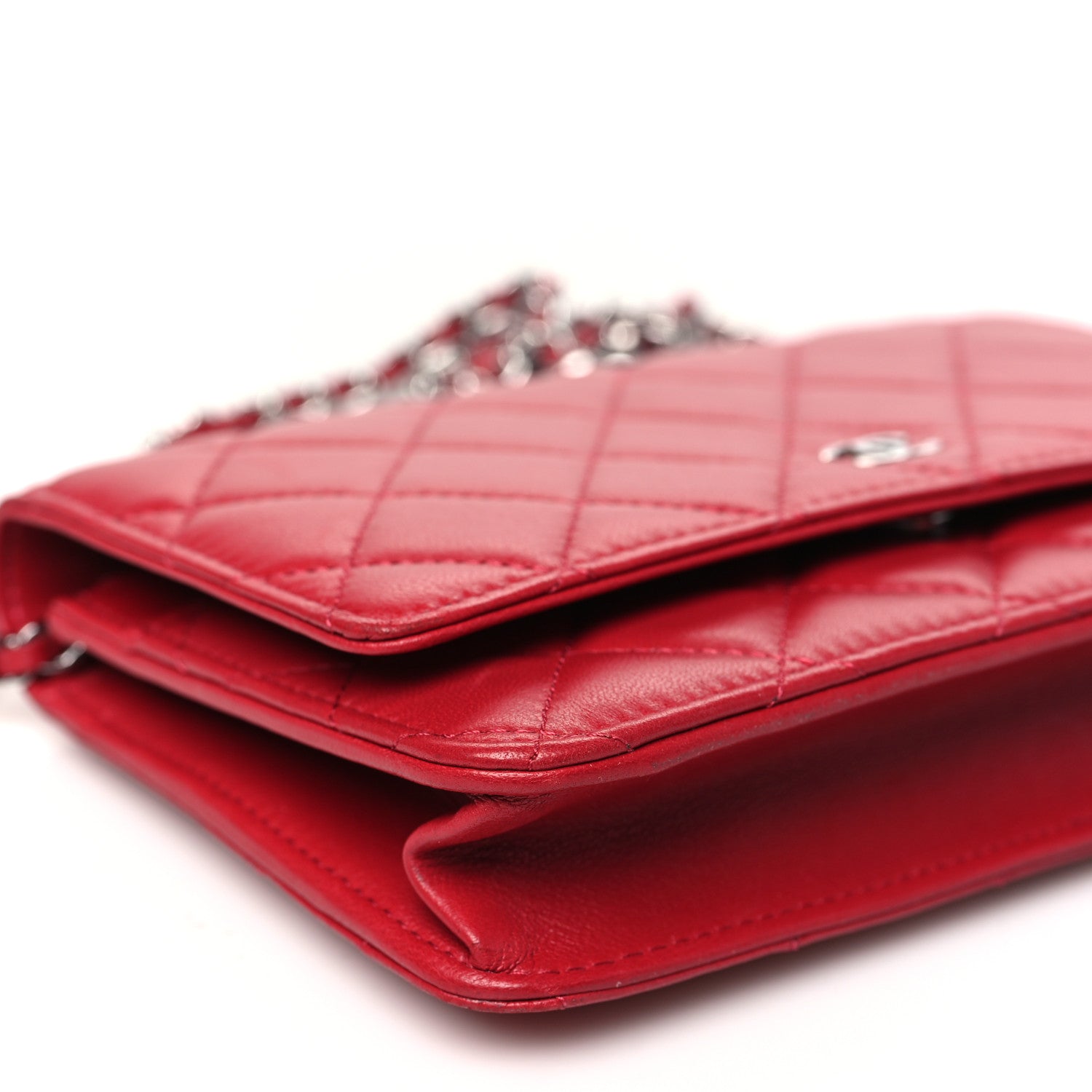 Chanel Lambskin Quilted Wallet On Chain WOC Red 10 of 11