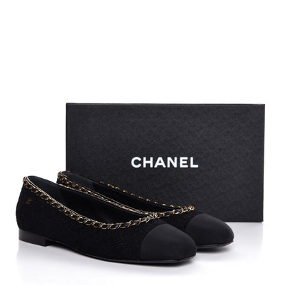 Chanel Tweed Grosgrain Chained Cap Toe Ballerina Flats 40 Black 11 of 11