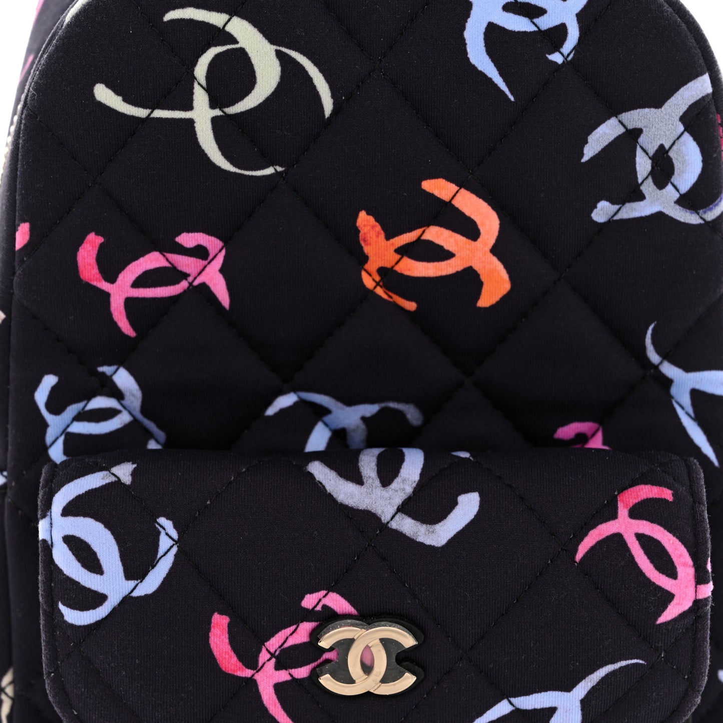 Printed Fabric Quilted CC Mini Classic Backpack Black Multicolor