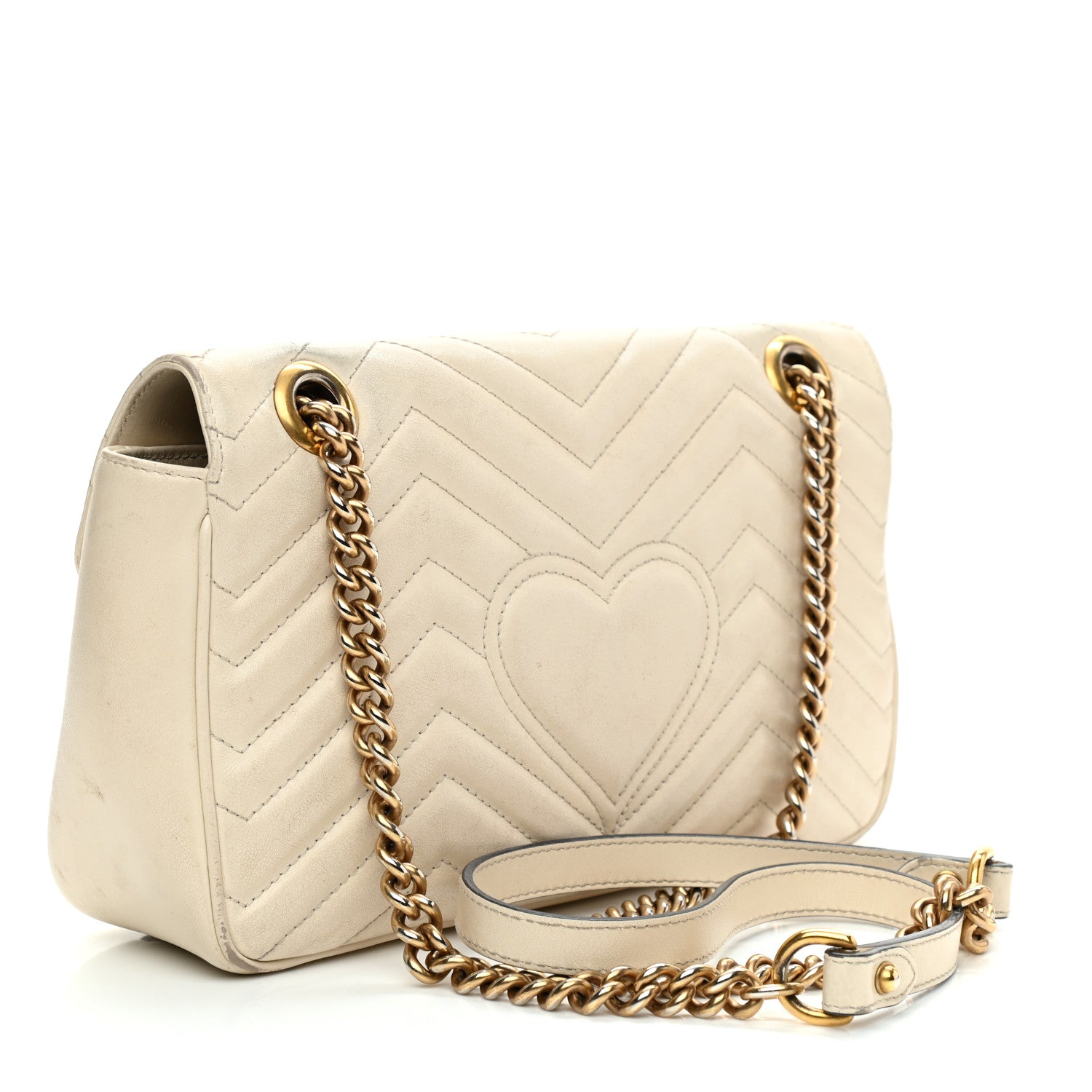 Gucci Calfskin Matelasse Small GG Marmont Shoulder Bag White 3 of 13