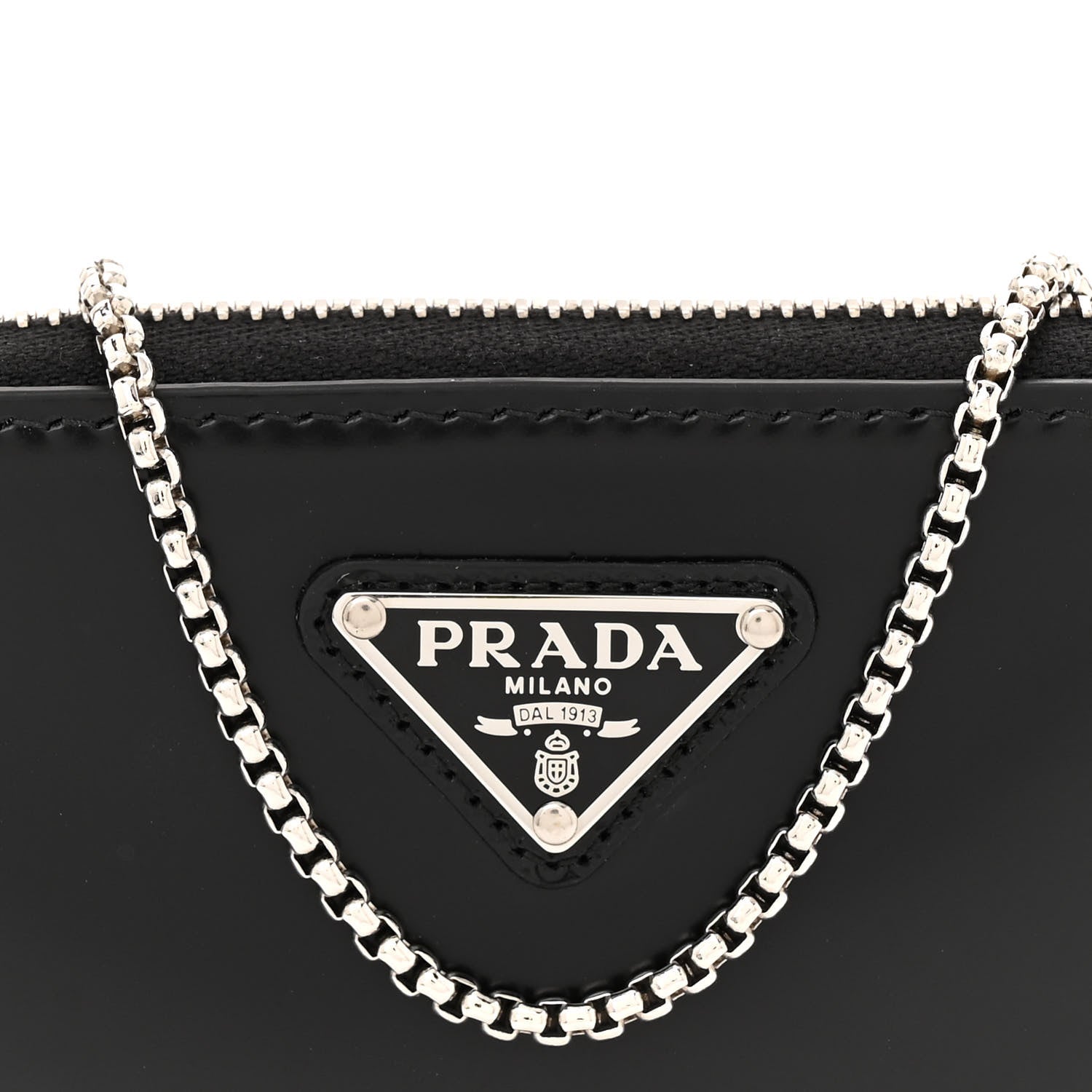 Prada Spazzolato Mini Triangle Chain Crossbody Pouch Black 8 of 12