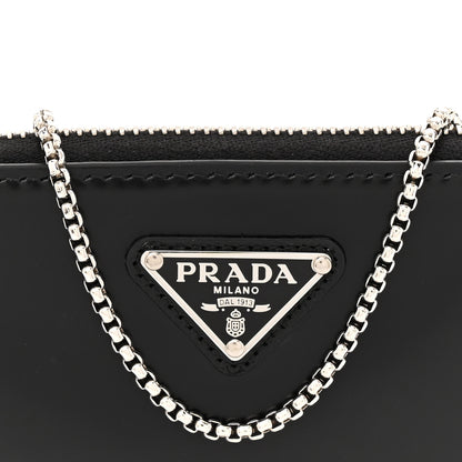 Prada Spazzolato Mini Triangle Chain Crossbody Pouch Black 8 of 12