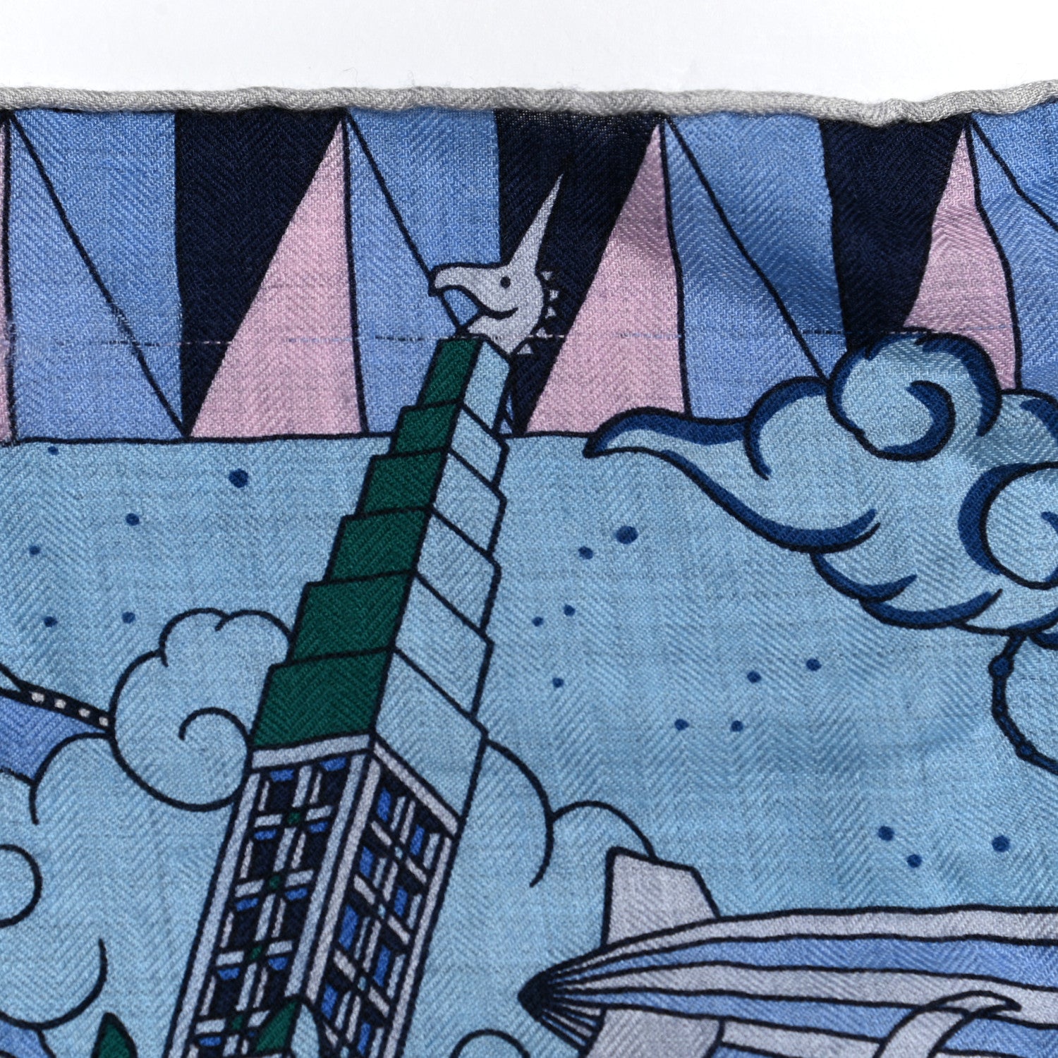 Hermes Cashmere Silk L'Epopee D'Hermes Shawl 140 Bleu Ciel Rose Pale Jaune 8 of 9