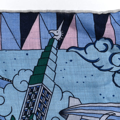 Hermes Cashmere Silk L'Epopee D'Hermes Shawl 140 Bleu Ciel Rose Pale Jaune 8 of 9