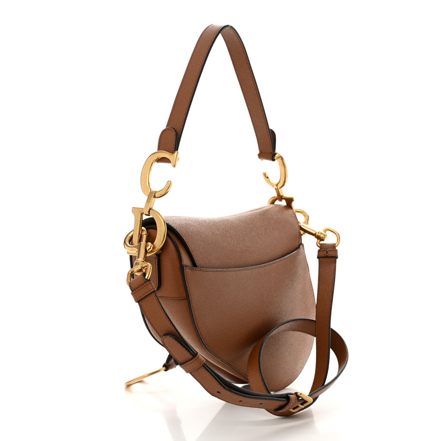 Grained Calfskin Saddle Bag With Strap Camello
