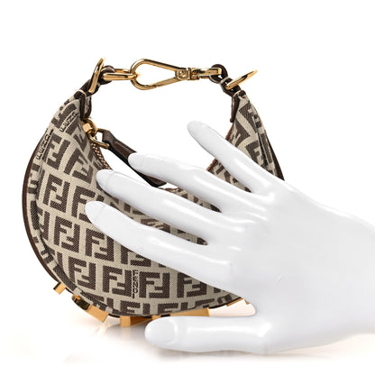 Fendi Fabric Jacquard FF 1974 Nano Fendigraphy Hobo Charm Beige 2 of 10