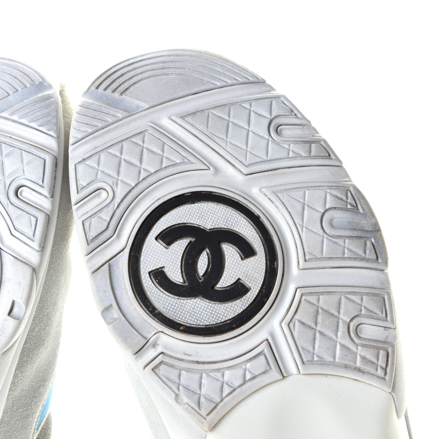 Chanel Suede Calfskin Mens CC Sneakers 45 White Grey Blue 8 of 9