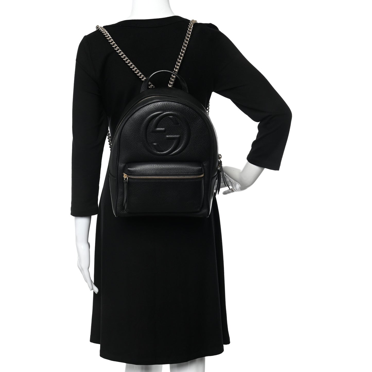 Pebbled Calfskin Soho Chain Backpack Black