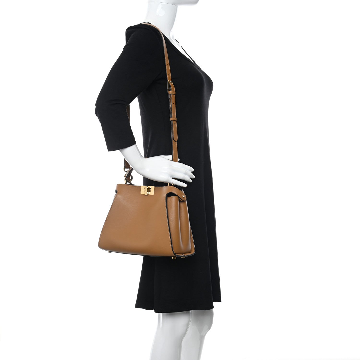 Fendi Vitello Tahiti Burro Bi-Color Medium Peekaboo Iconic Essentially Satchel Nocciola Asfalto Cast 2 of 14