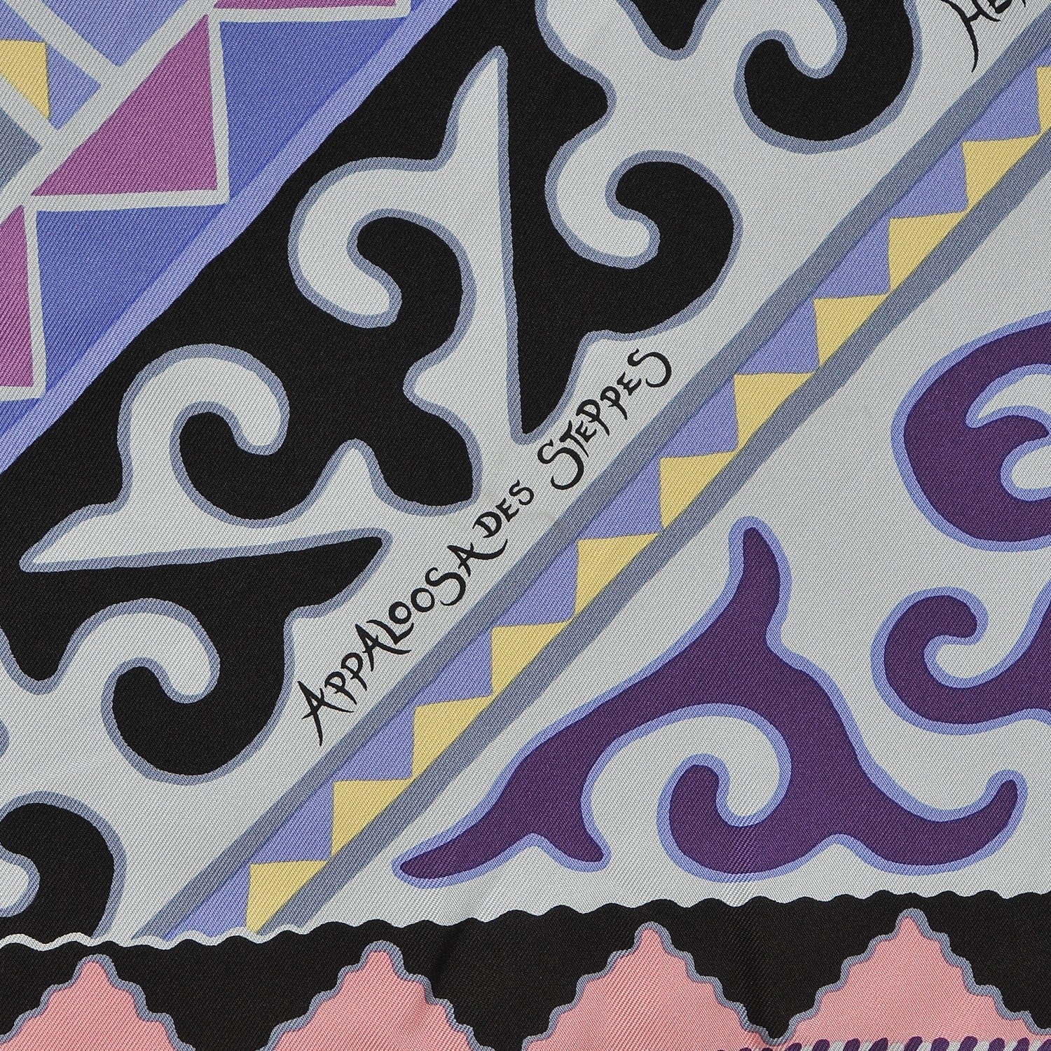 Hermes Silk Appaloosa Des Steppes Scarf 90 White Casse Marine Violet 6 of 7