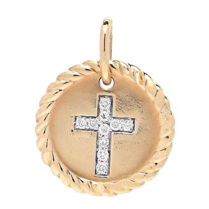 David Yurman 18K Yellow Gold Diamond Cable Collectibles Cross Charm 1 of 4