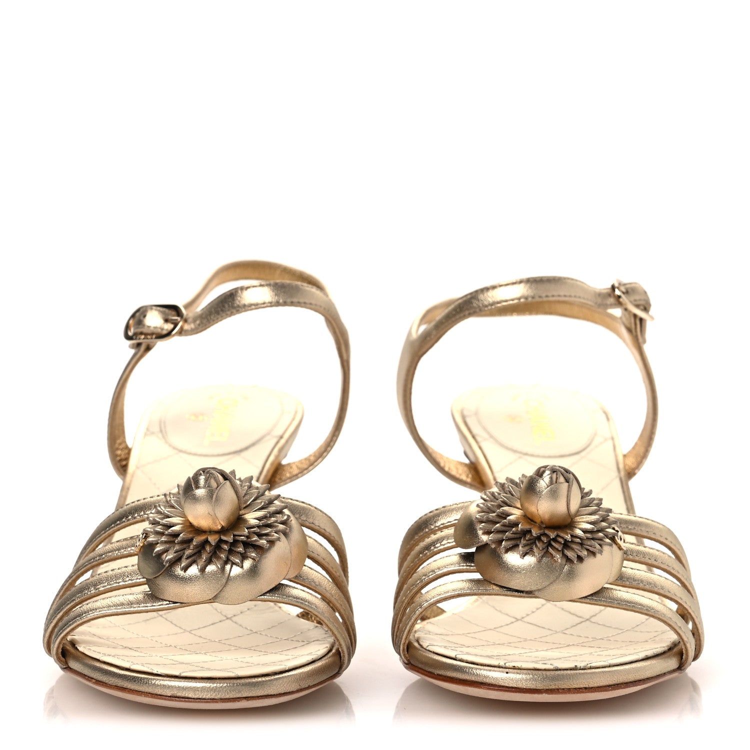 Chanel Metallic Lambskin Camellia Sandals 37.5 Gold 3 of 13