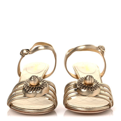 Chanel Metallic Lambskin Camellia Sandals 37.5 Gold 3 of 13