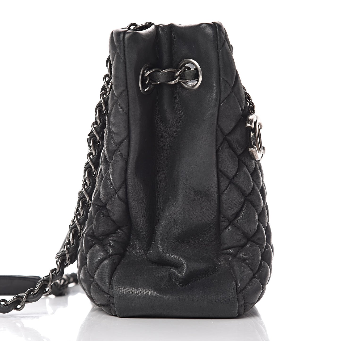 Iridescent Calfskin Small New Bubble Quilt Tote Dark Grey