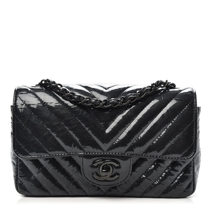 Chanel Patent Metallic Crumpled Calfskin Chevron Quilted Mini Rectangular Flap So Black 1 of 12