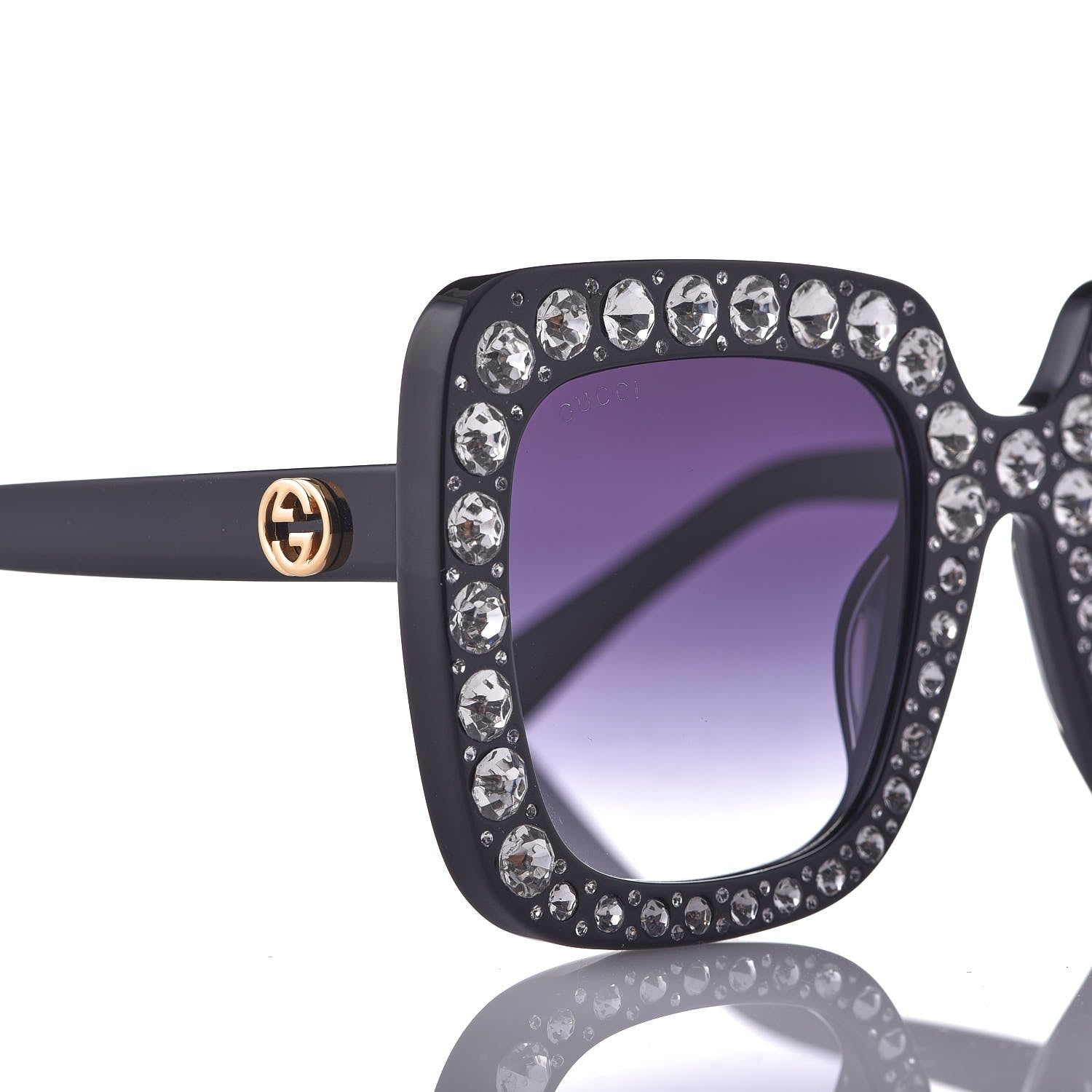 Gucci Acetate Crystal Oversize Sunglasses GG0148S Black 7 of 8