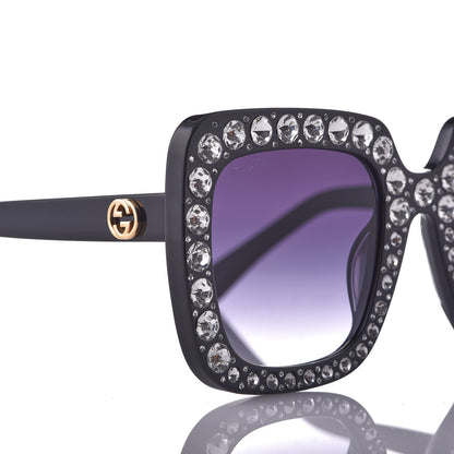 Gucci Acetate Crystal Oversize Sunglasses GG0148S Black 7 of 8