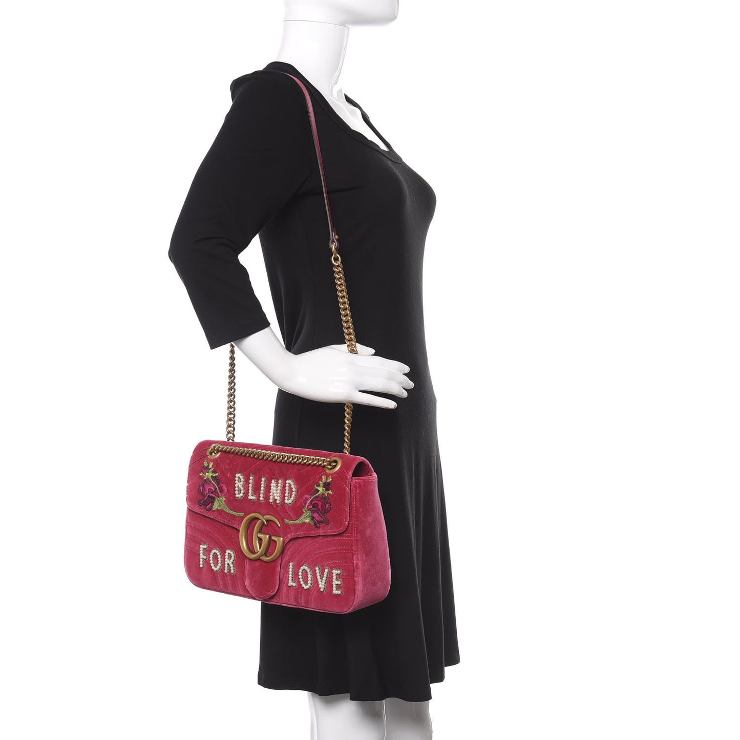 Velvet Matelasse Blind for Love Embroidered Medium GG Marmont Shoulder Bag Light Raspberry Rose Multicolor