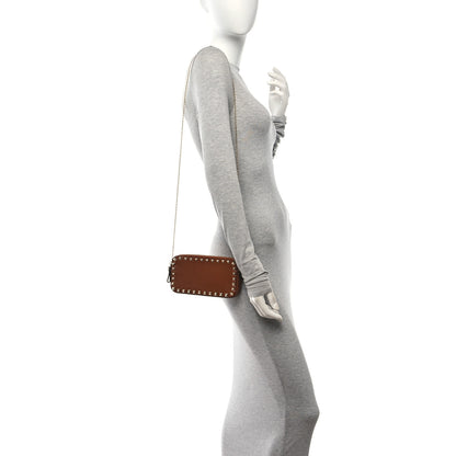 Valentino Garavani Pebbled Calfskin Rockstud Double Zip Camera Crossbody Bag Tan 2 of 9