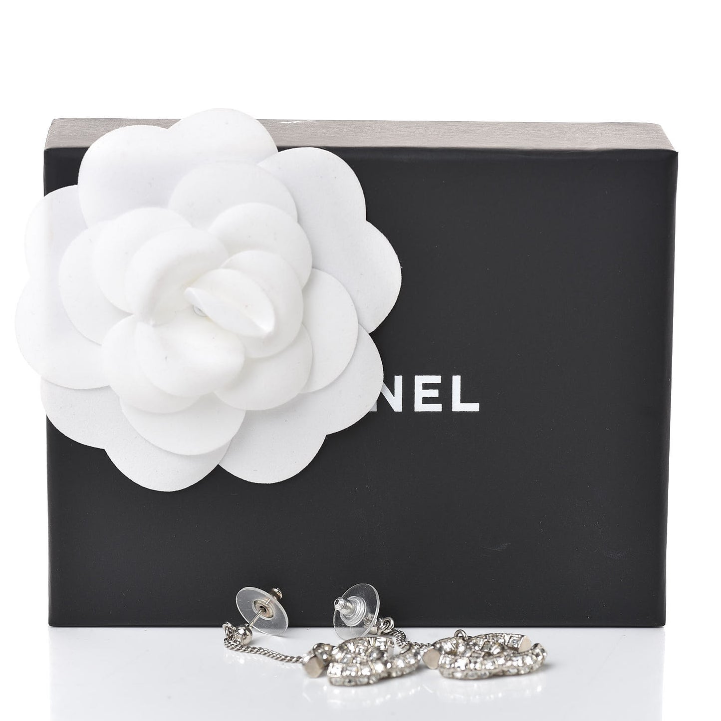 Baguette Crystal CC Drop Earrings Silver