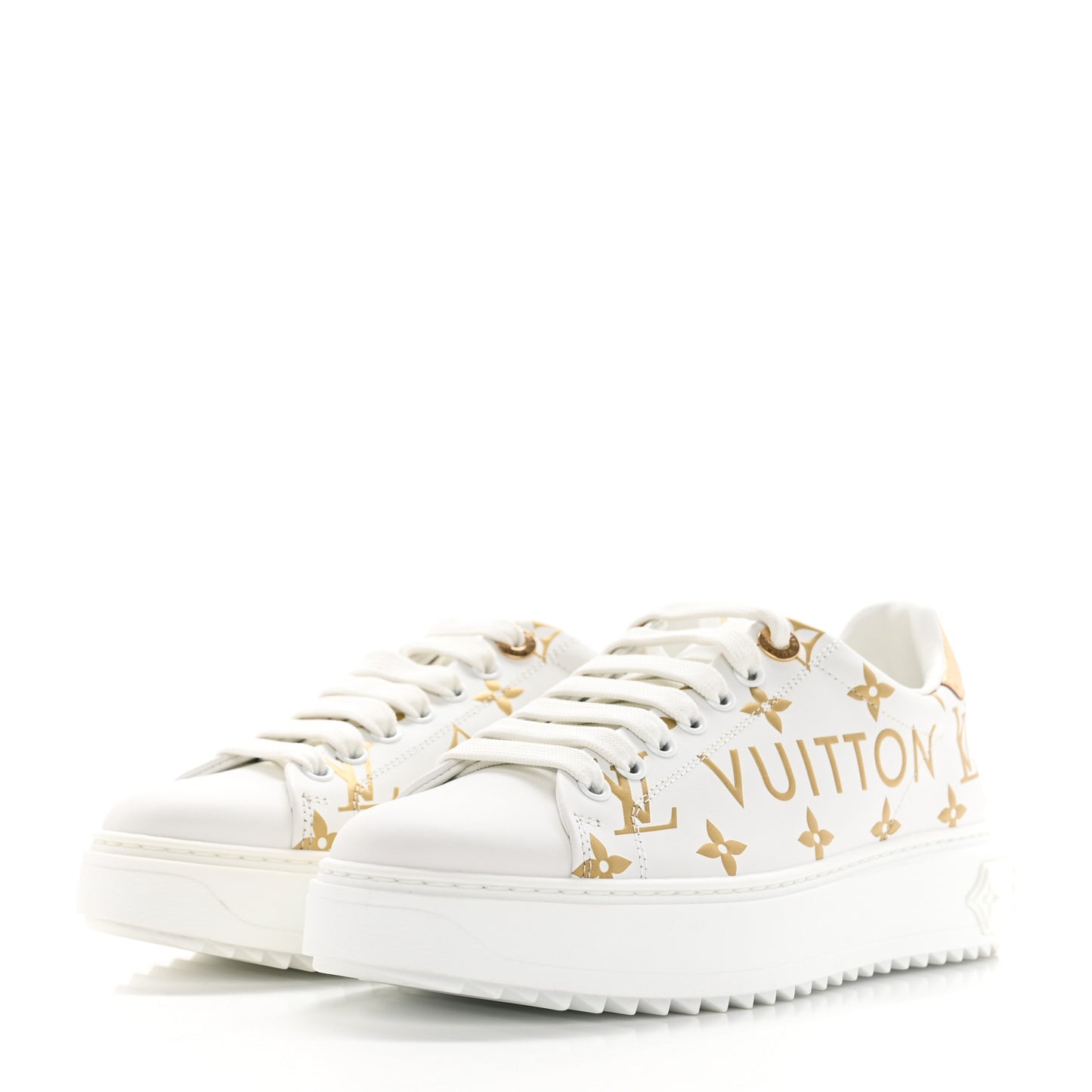Calfskin Monogram Debossed Logo Time Out Sneakers 37 White Gold