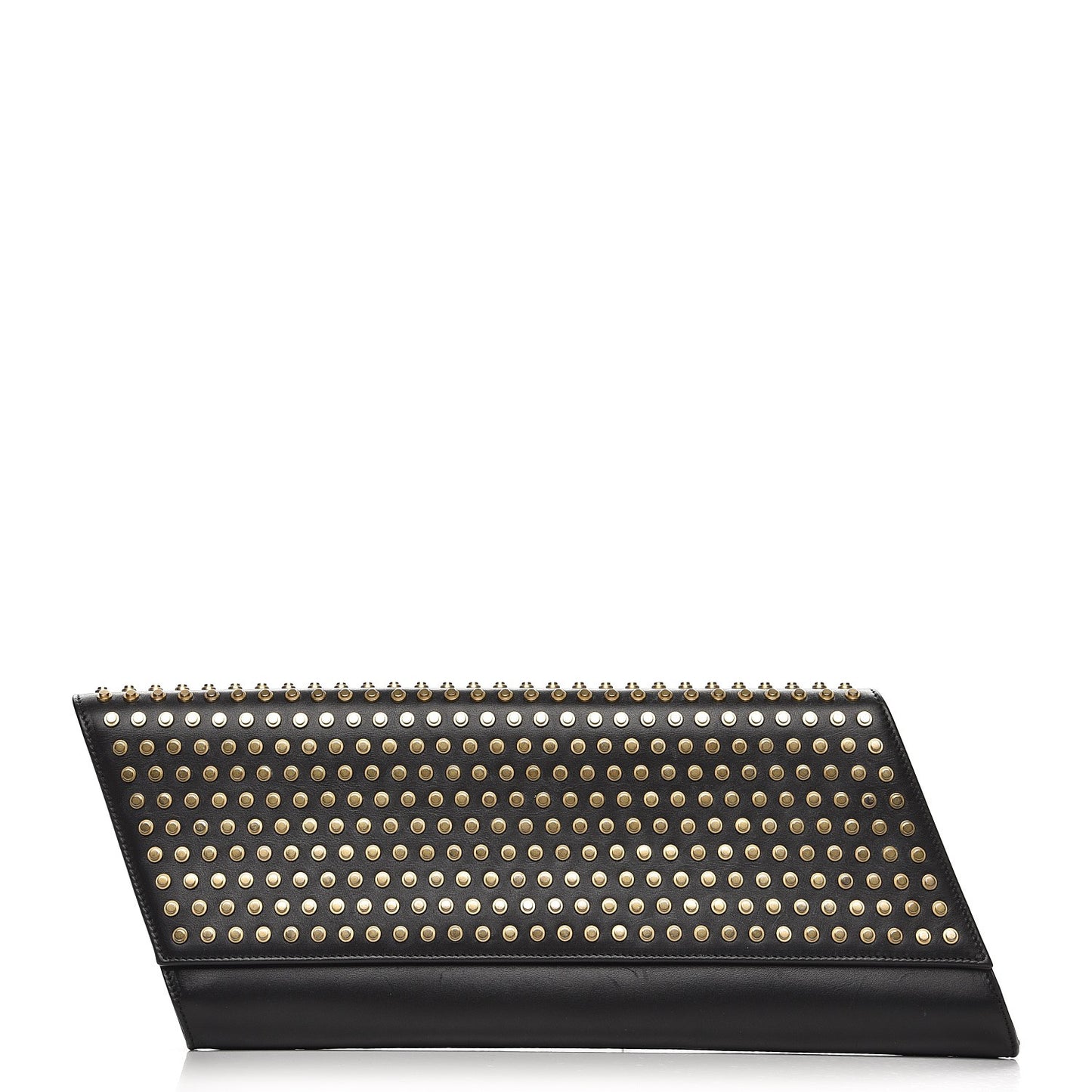 Calfskin Studded Diagonal Clutch Black