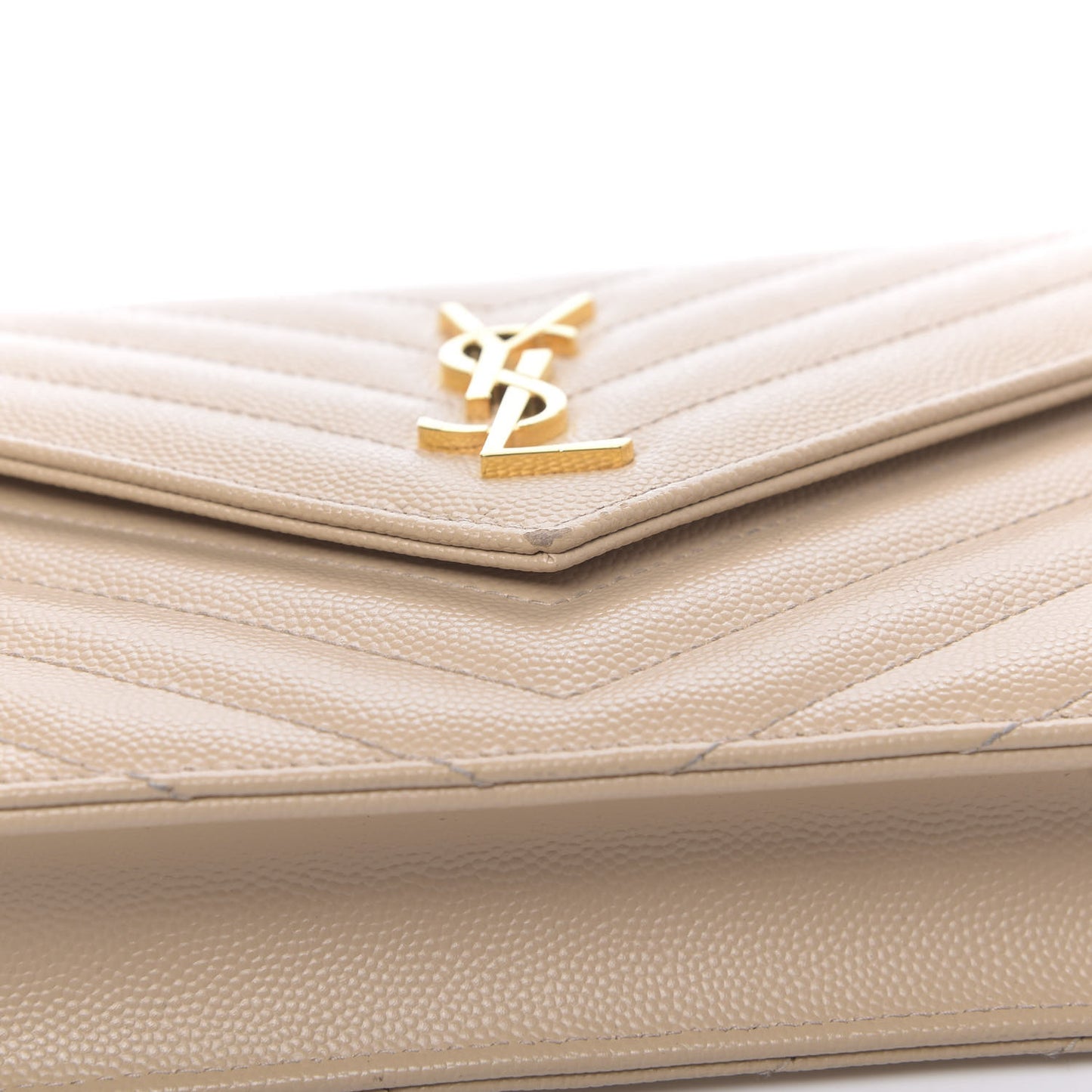 Grain De Poudre Matelasse Chevron Monogram Envelope Chain Wallet Nude Powder