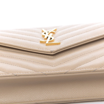 Saint Laurent Grain De Poudre Matelasse Chevron Monogram Envelope Chain Wallet Nude Powder 8 of 14