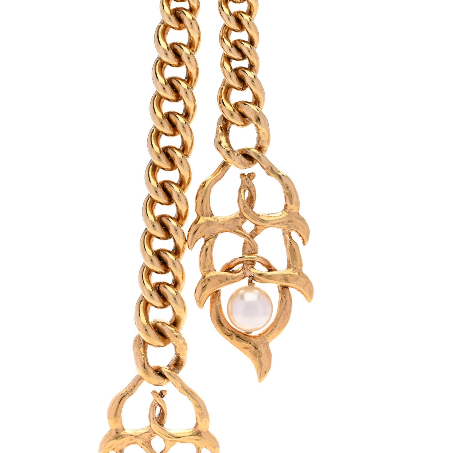 Metal Pearl CC Chain Necklace Gold
