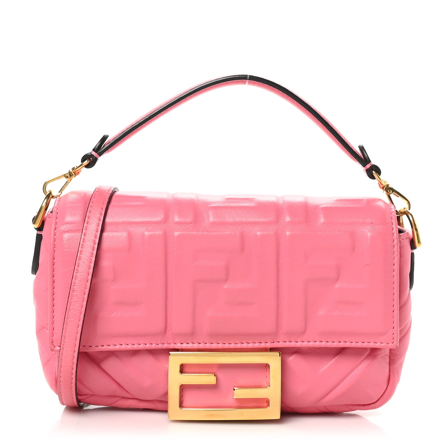 Fendi Nappa FF 1974 Embossed Mini Baguette Rosa Fluo 1 of 10