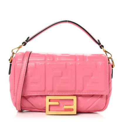 Fendi Nappa FF 1974 Embossed Mini Baguette Rosa Fluo 1 of 10