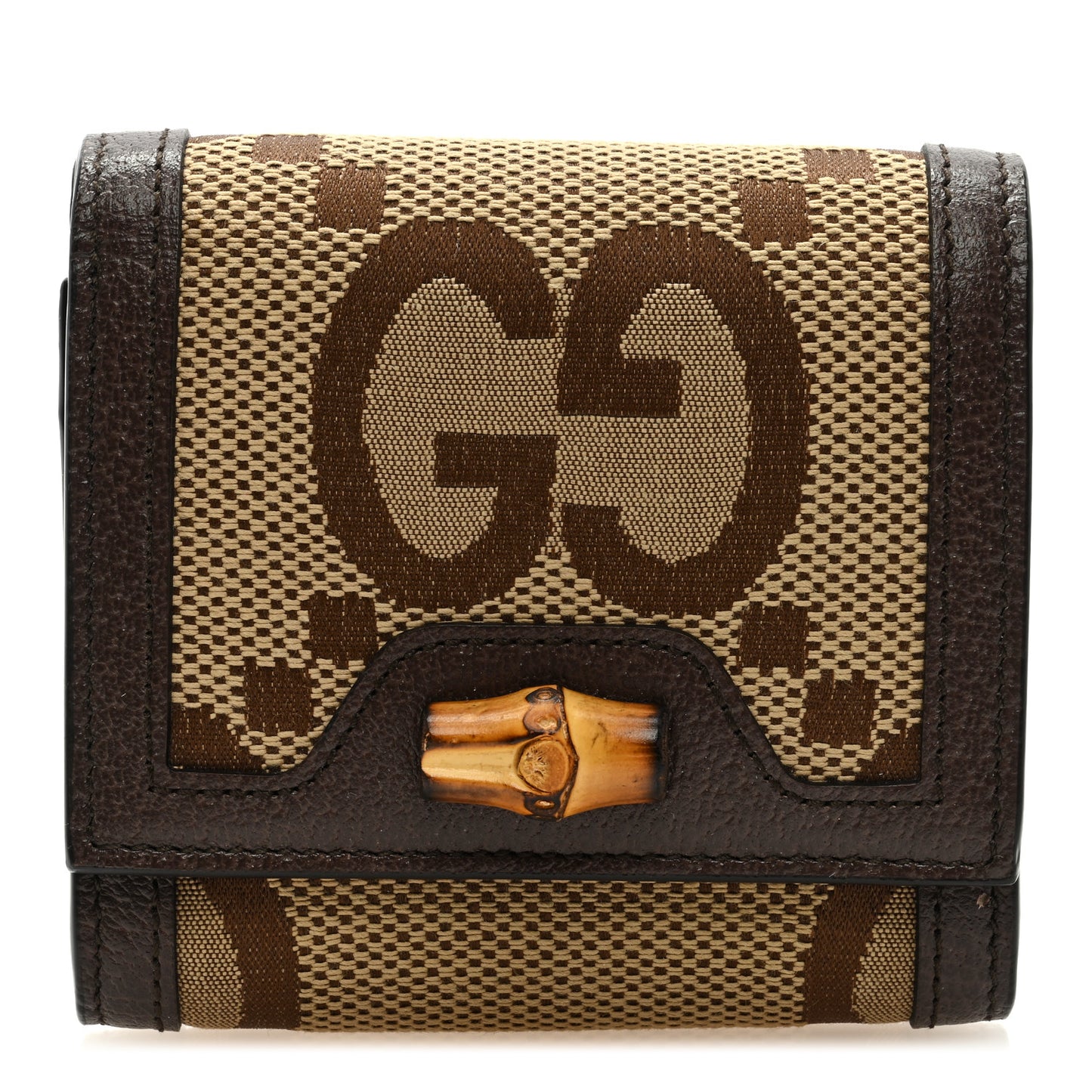 Monogram Jumbo GG Textured Dollar Calfskin Diana Compact Wallet Camel Ebony New Acero