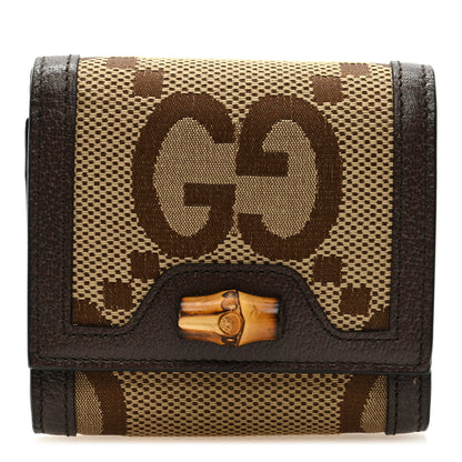 Gucci Monogram Jumbo GG Textured Dollar Calfskin Diana Compact Wallet Camel Ebony New Acero 1 of 6