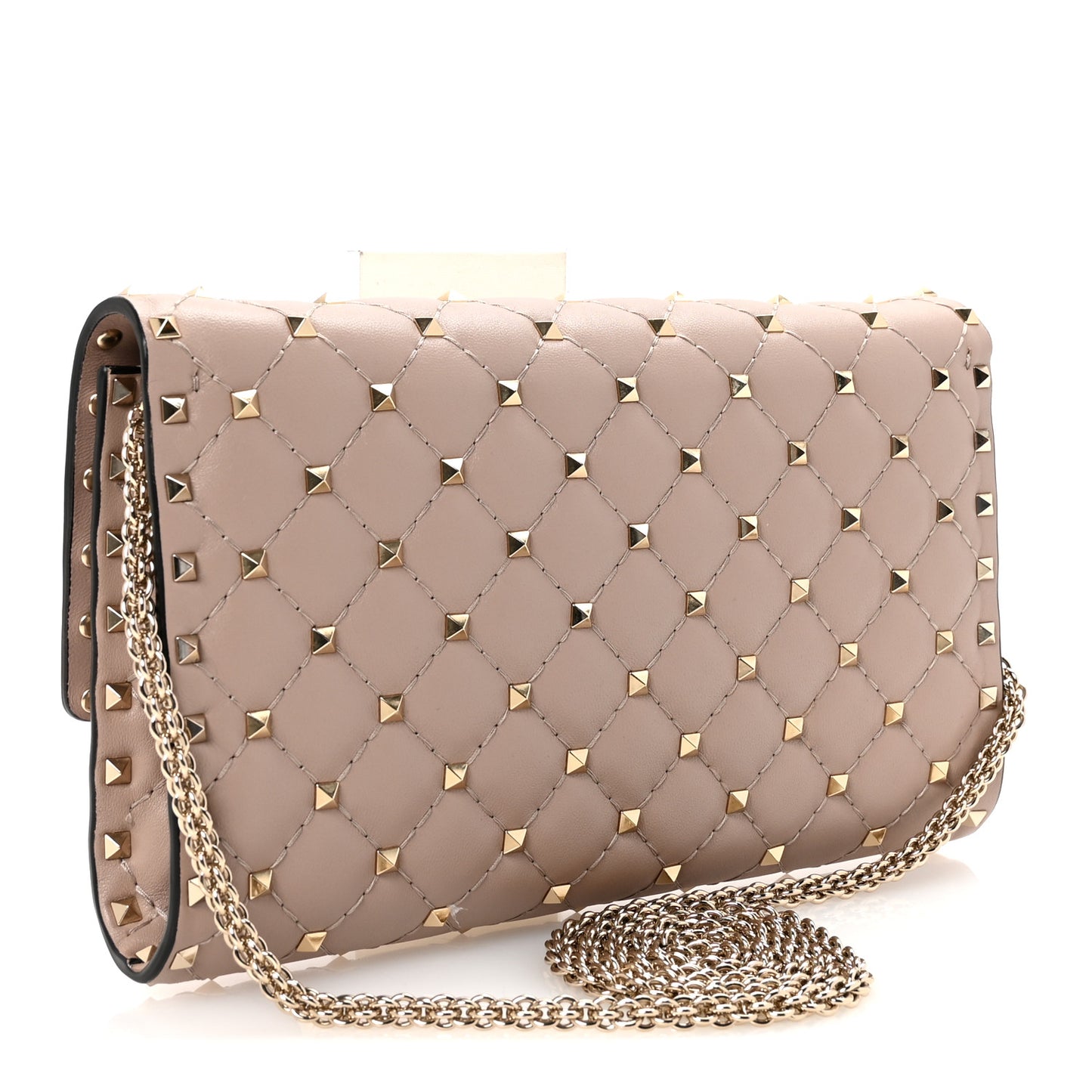 Lambskin Rockstud Spike Wallet on Chain Poudre
