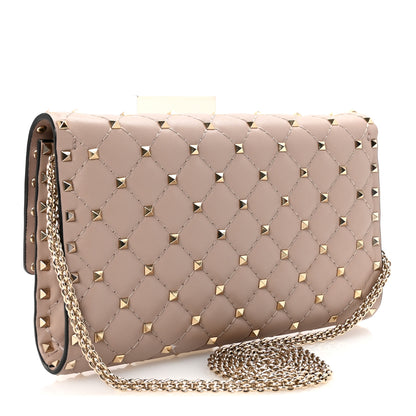 Valentino Garavani Lambskin Rockstud Spike Wallet on Chain Poudre 3 of 9