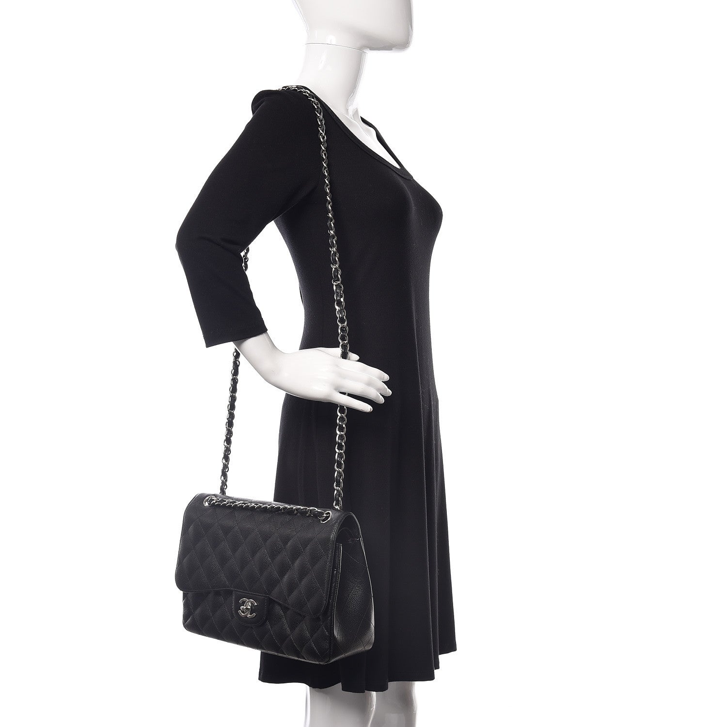 Chanel Caviar Quilted Jumbo Double Flap Black 2 of 12