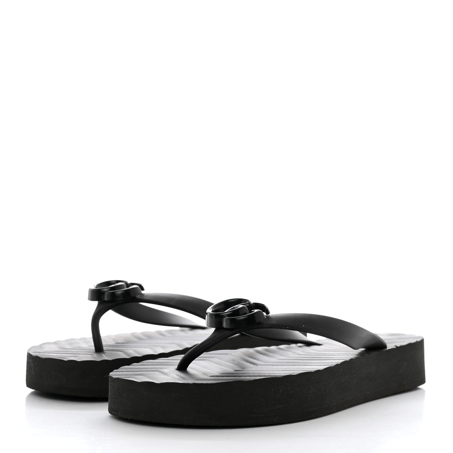 Rubber Chevron Womens GG Thong Sandals 40 Black