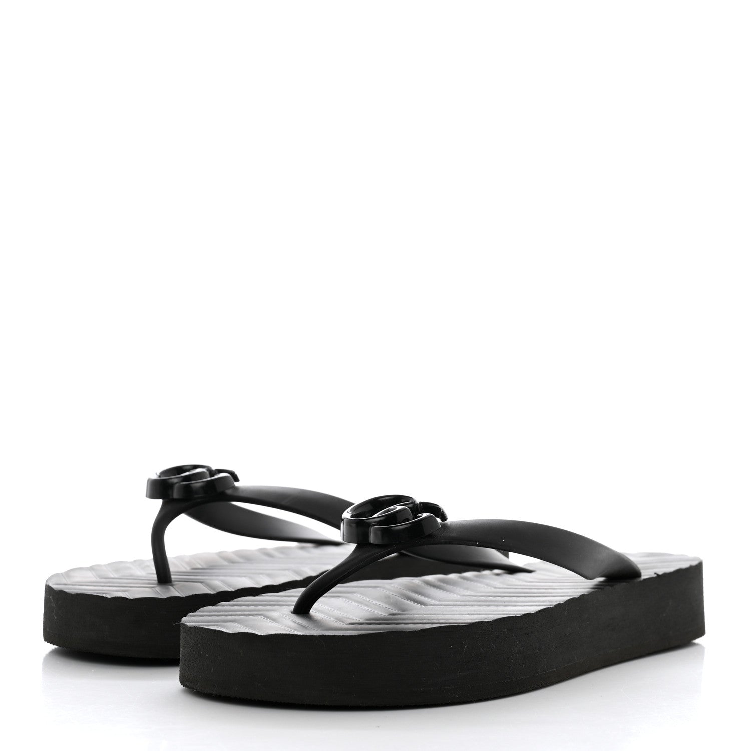 Gucci Rubber Chevron Womens GG Thong Sandals 40 Black 3 of 8